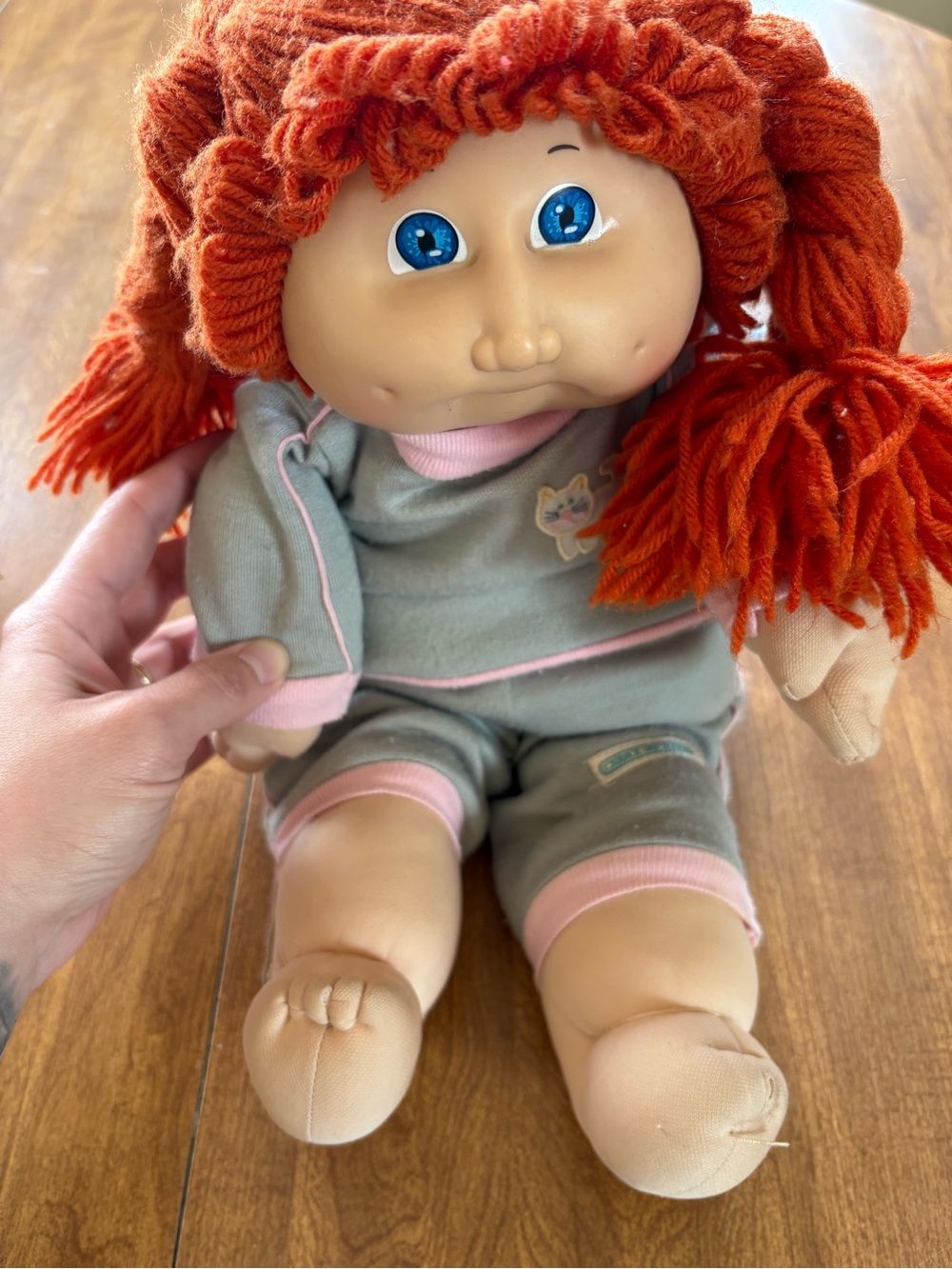 VTG RARE coleco Cabbage Patch Kids Doll red hair blue eyes and track suit